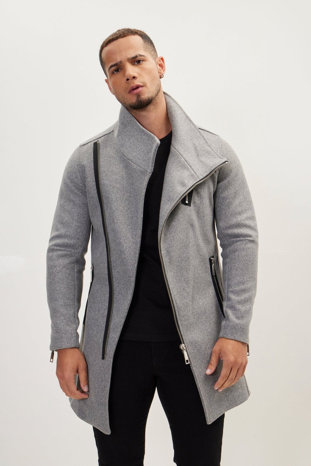 Men's Zip Asymmetric Overcoat Soft – Gray