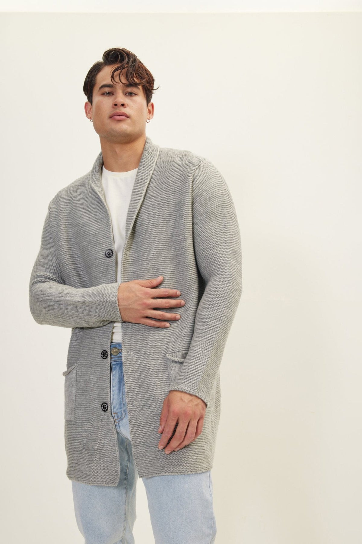 Men's Shawl Classic Minimalist Cardigan Soft – Gray