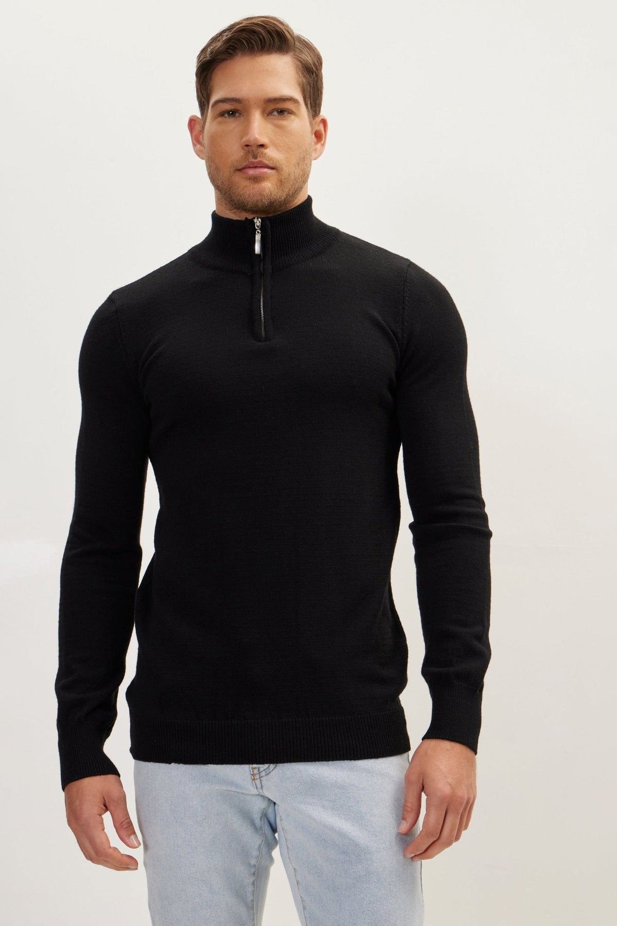 Men's Soft Drape Half-Zip Quarter-Zip Sweater – Black