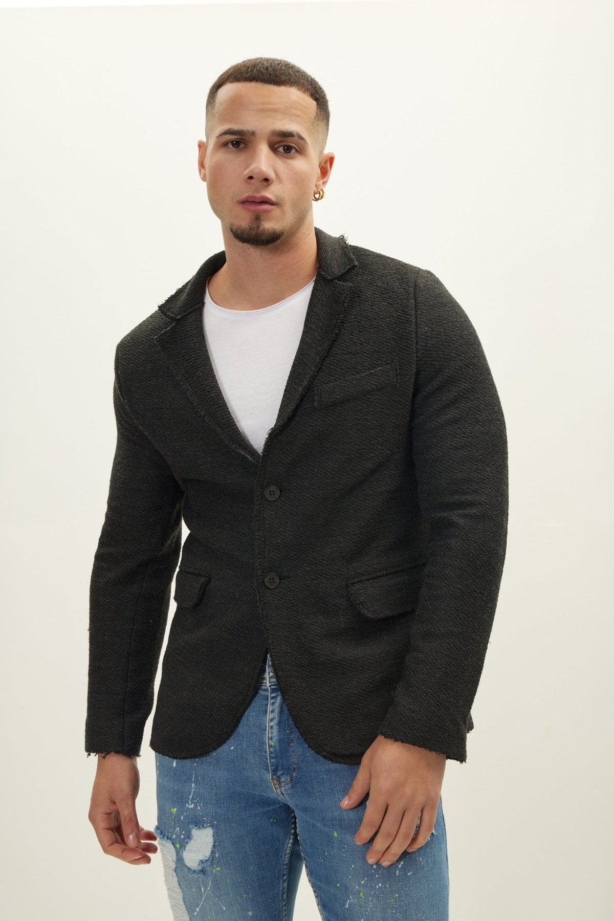 Men's Cotton Blend Fitted Cardigan Soft – Anthracite Black