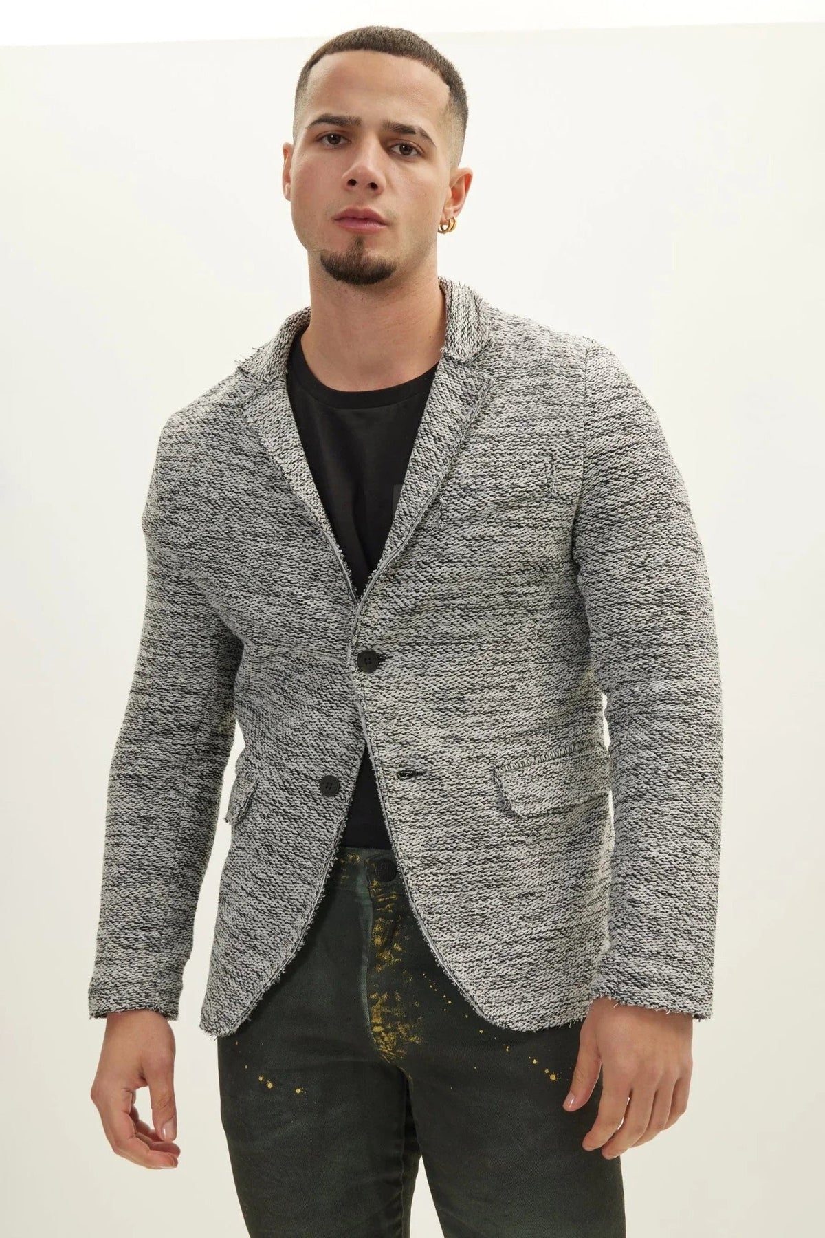 Men's Cotton Blend Fitted Cardigan Soft – White Black