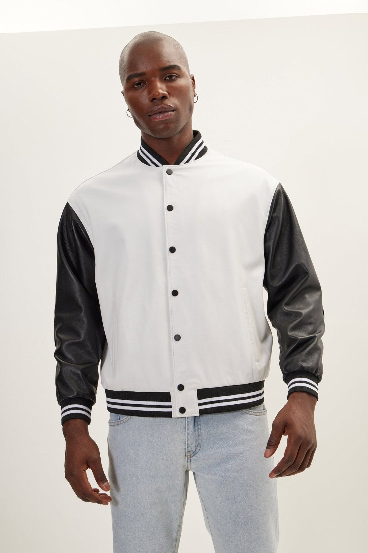 Men's Two-Tone Varsity Jacket – White