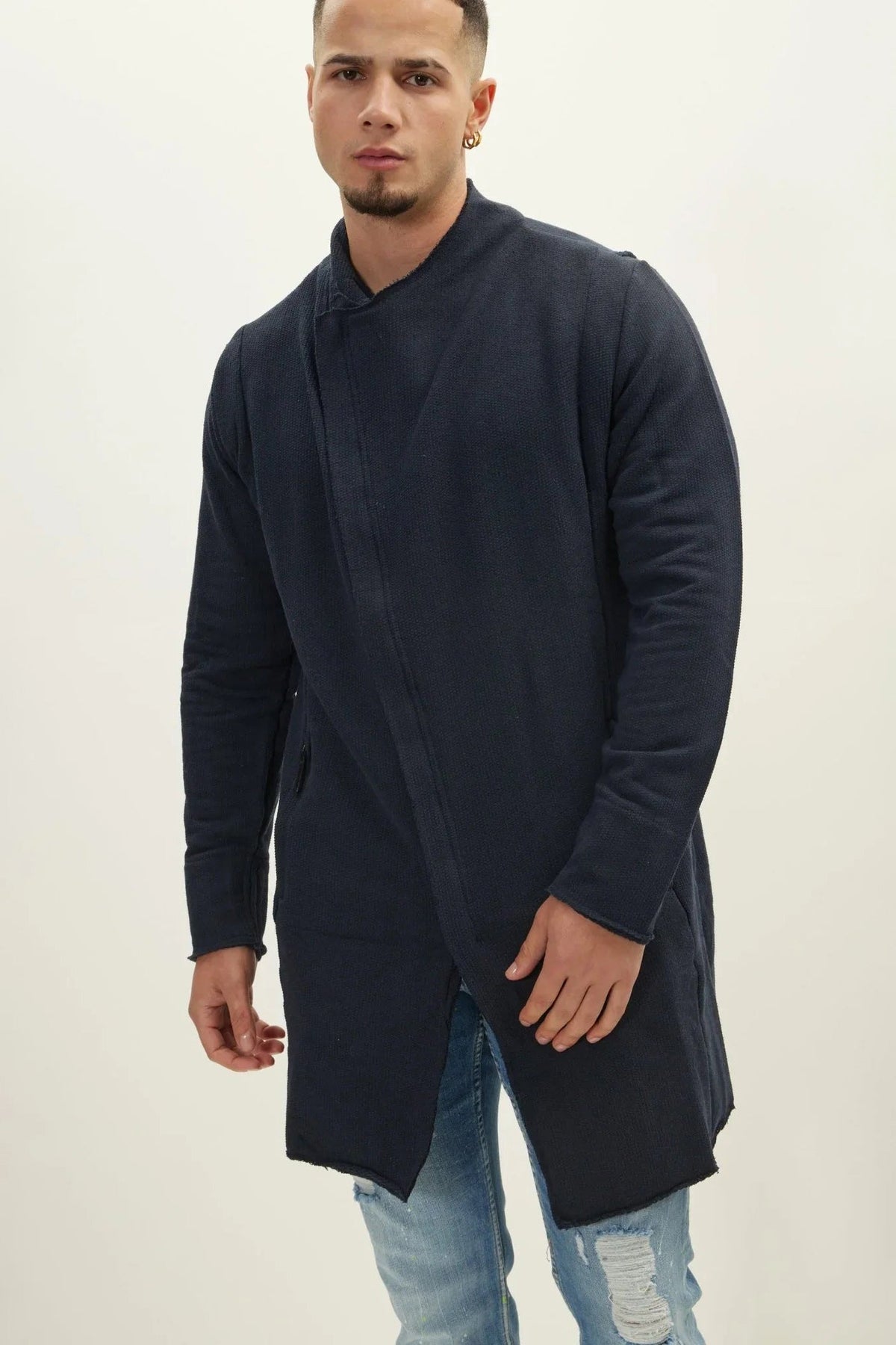 Men's Cotton Blend Asymmetric Zip Cardigan – detail
