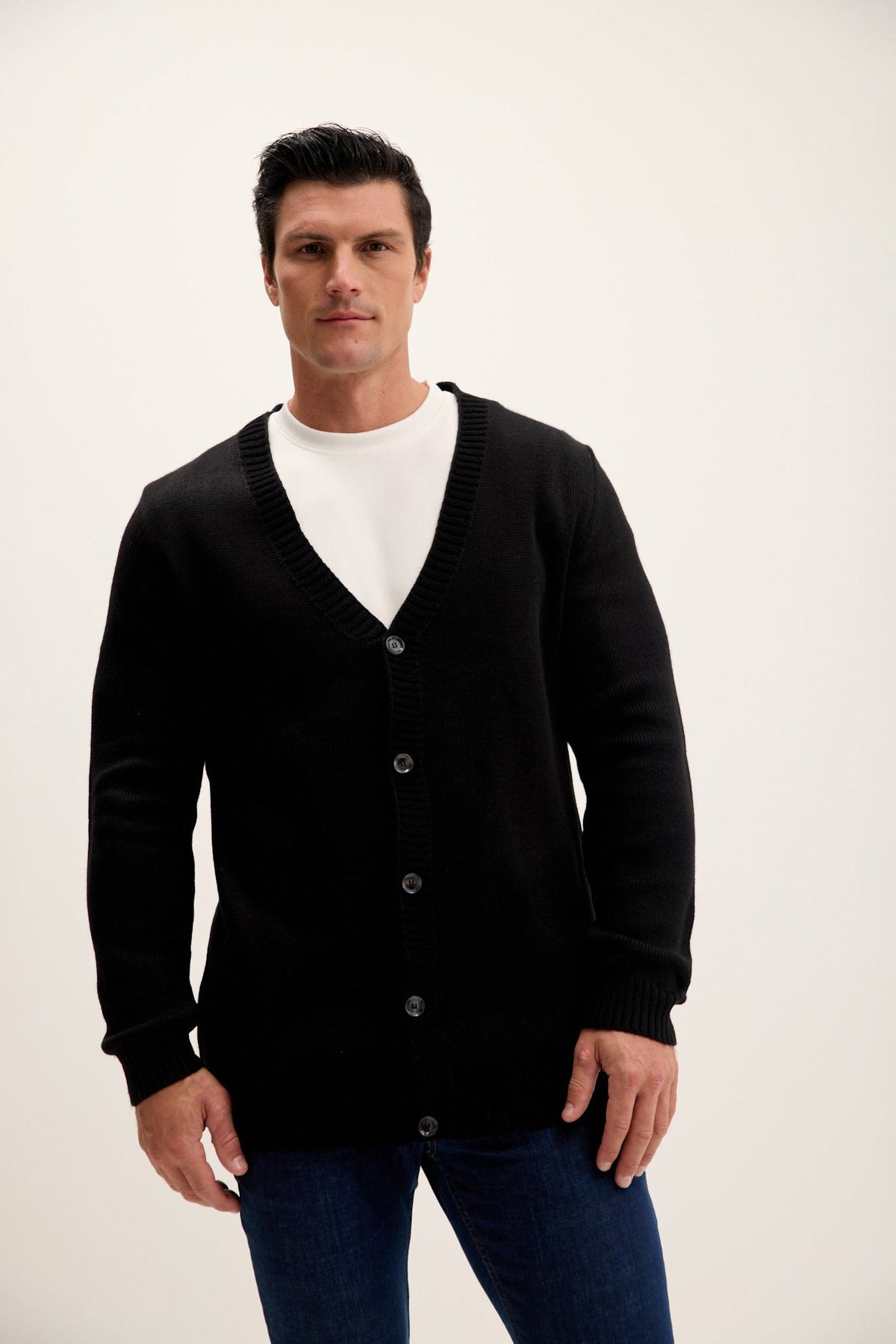 Men's V-Neck Soft Cardigan Soft – Black