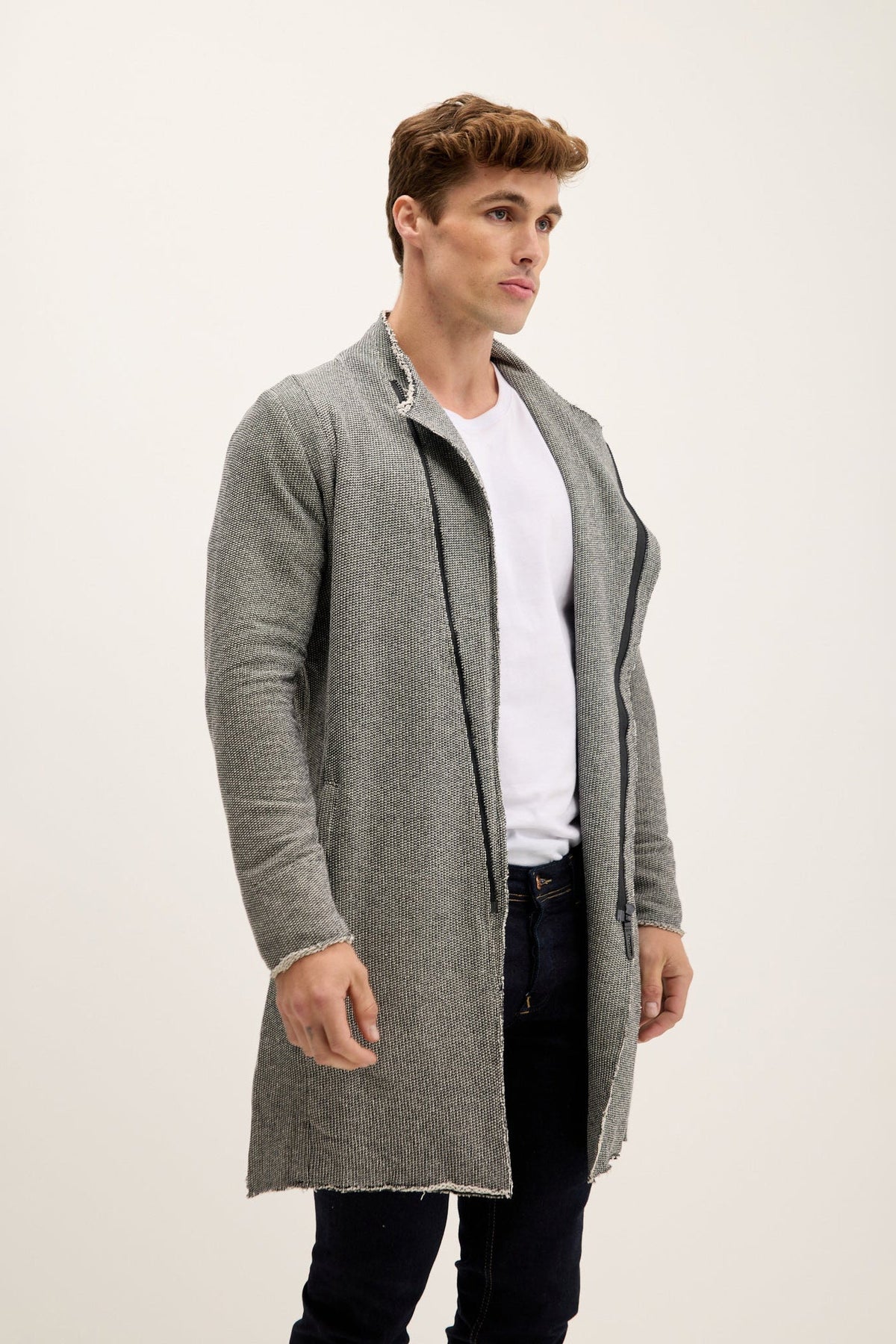 Men's Cotton Blend Asymmetric Zip Cardigan – Black White