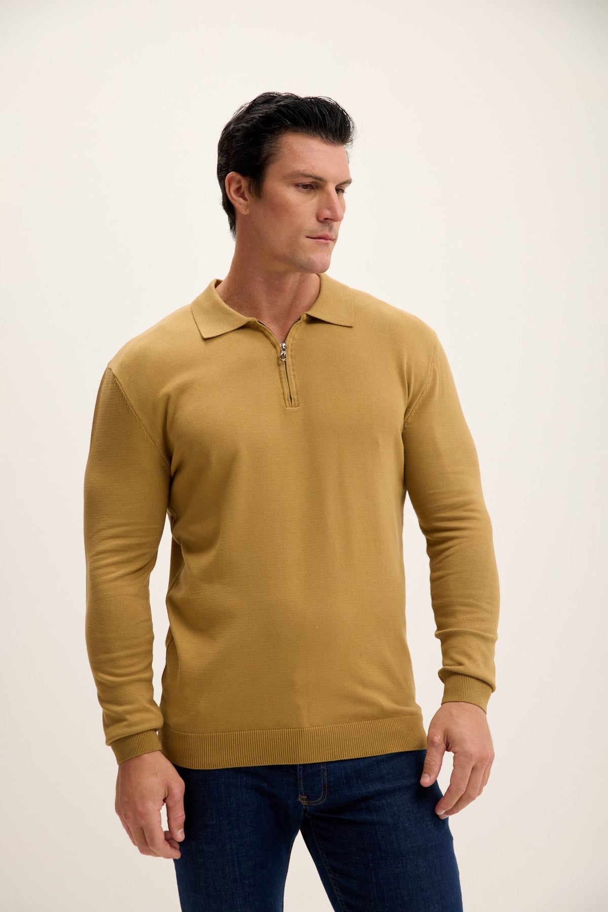 Men's Soft Drape Quarter-Zip Sweater – Mustard