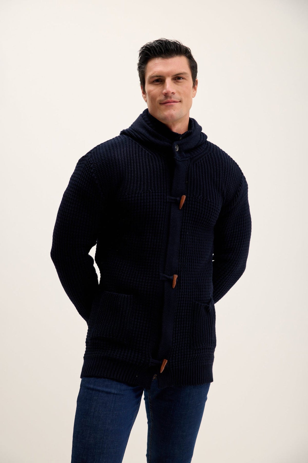 Men's Hooded Fitted Cardigan – Navy
