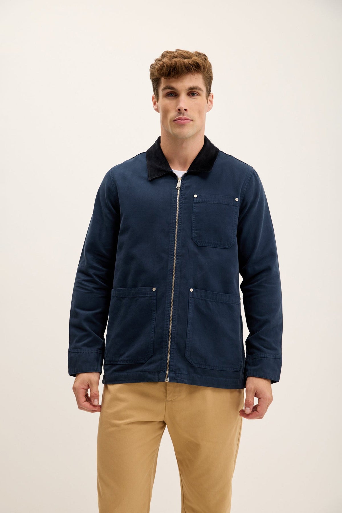 Men's Cotton Canvas Collared Jacket – Navy