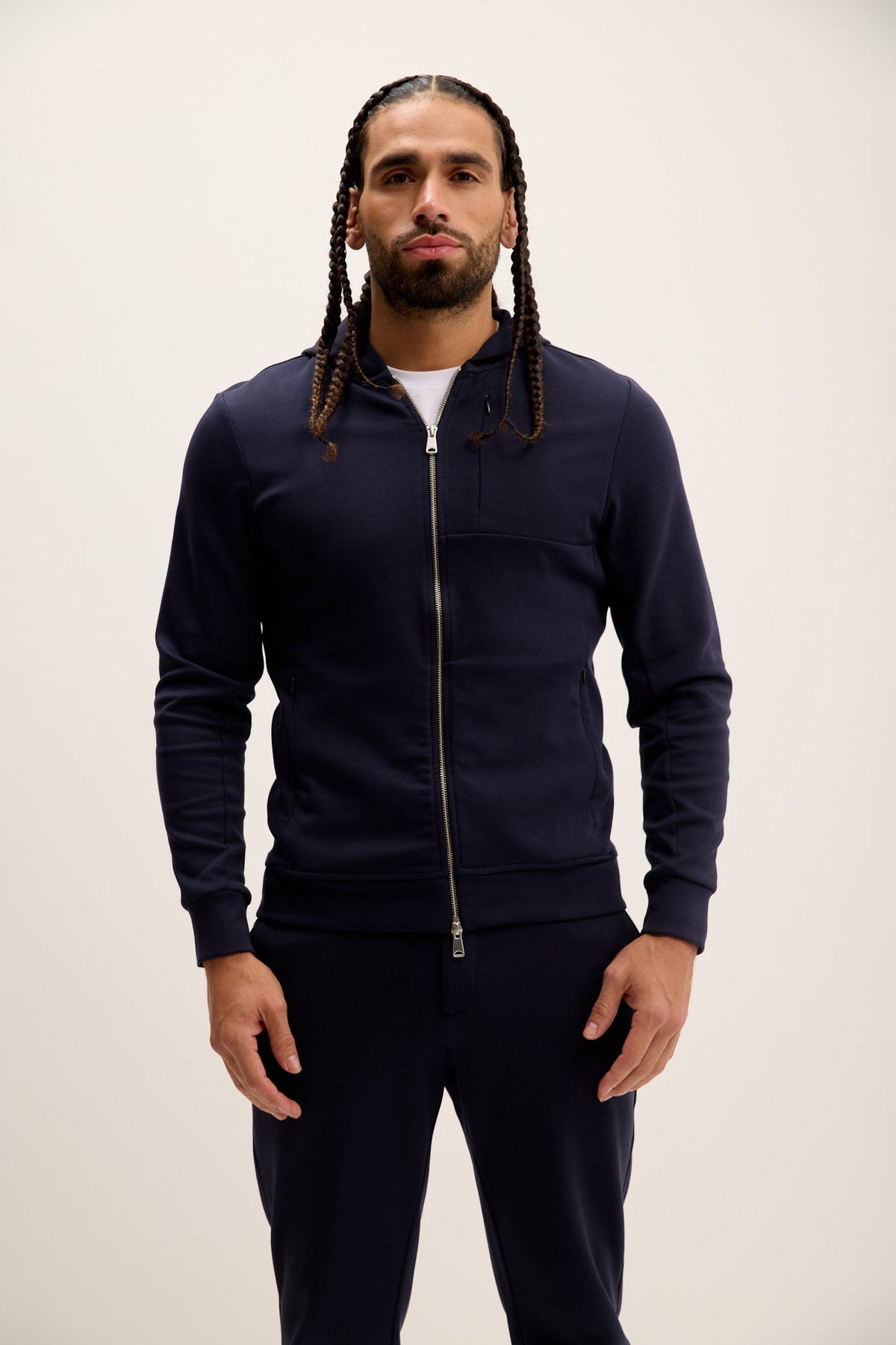 Men's Cotton Blend Zip-Up Jacket with Hood