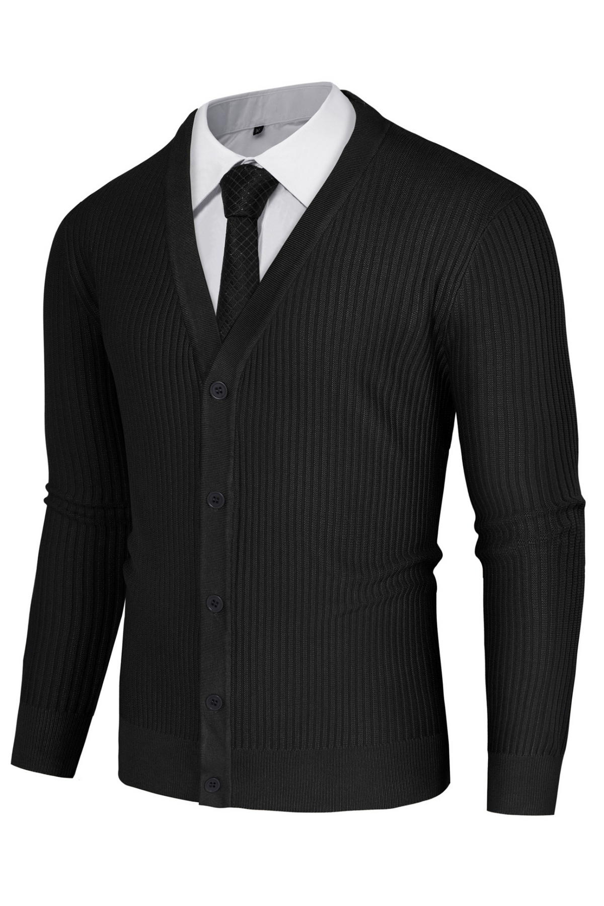 Men's Long Sleeve Button-Front Ribbed Knit Cardigan – V-Neck