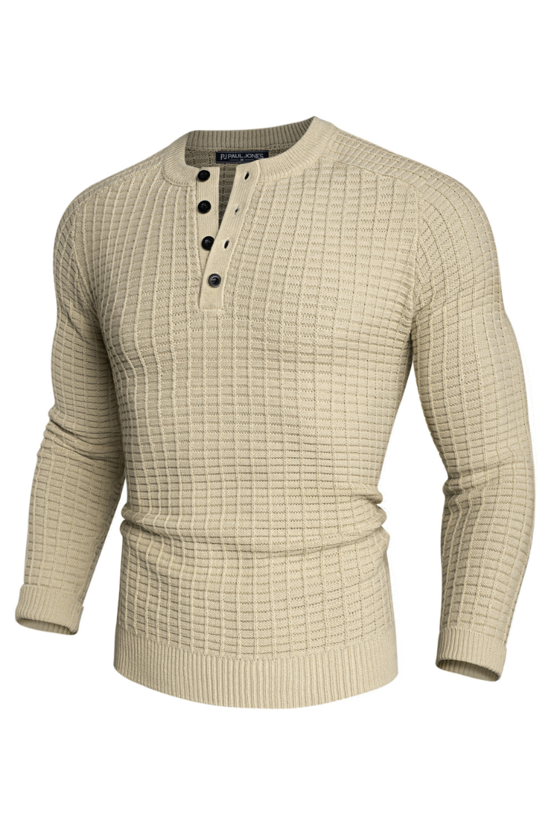 Men's Button-Up Textured Sweater – Light Brown