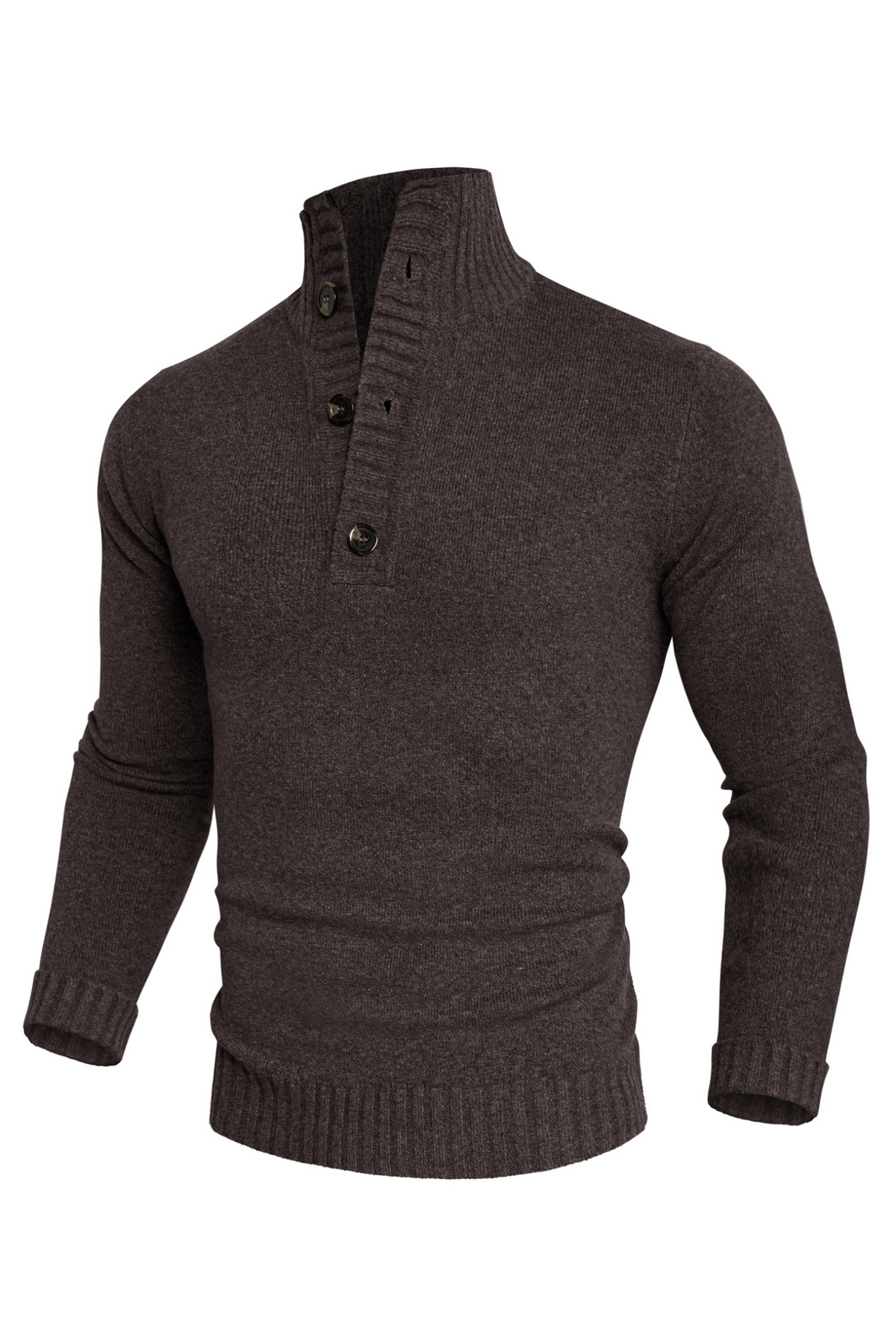 Men's Ribbed Knit Stand Collar Sweater – Dark Brown