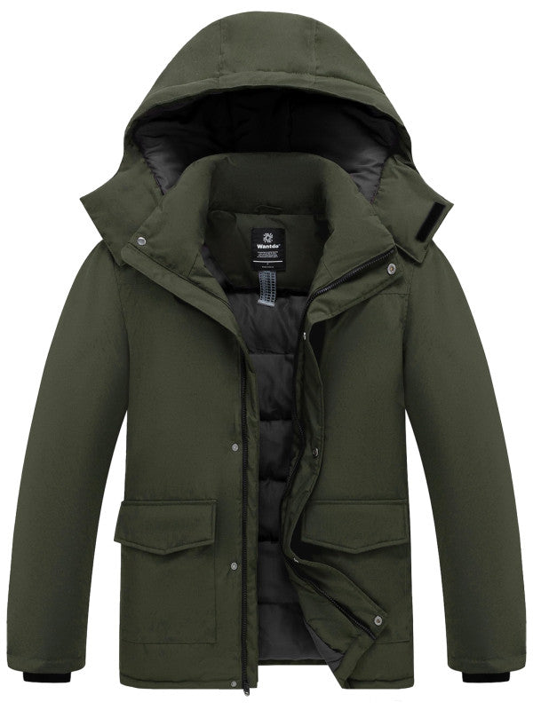 Men's Faux Fur Hooded Padded Warm Parka – Army Green