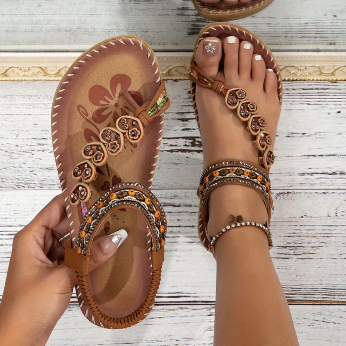Sandals For Women | Decorative Strap Flat Sole Design