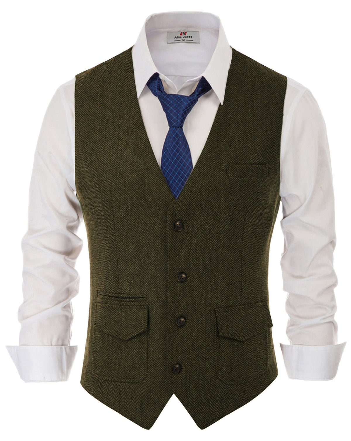 Men's Tweed Casual Pocketed Waistcoat – Green