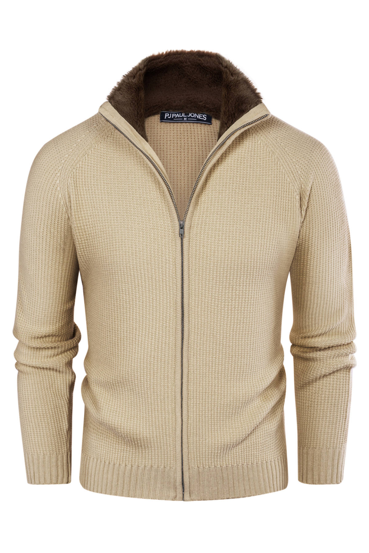 Men's Zip-Up Full-Zip Stand Collar Slim-Fit Cardigan – Khaki