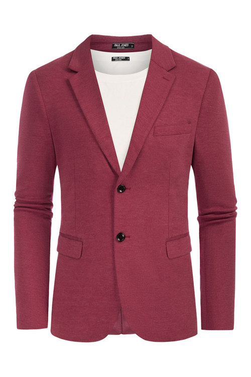 Men's Notch Lapel Pocketed Casual Blazer – Wine