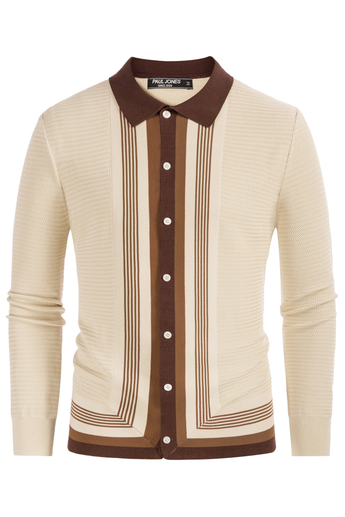 Men's Knit Button-Down Long Sleeve Striped Cardigan Soft – Beige
