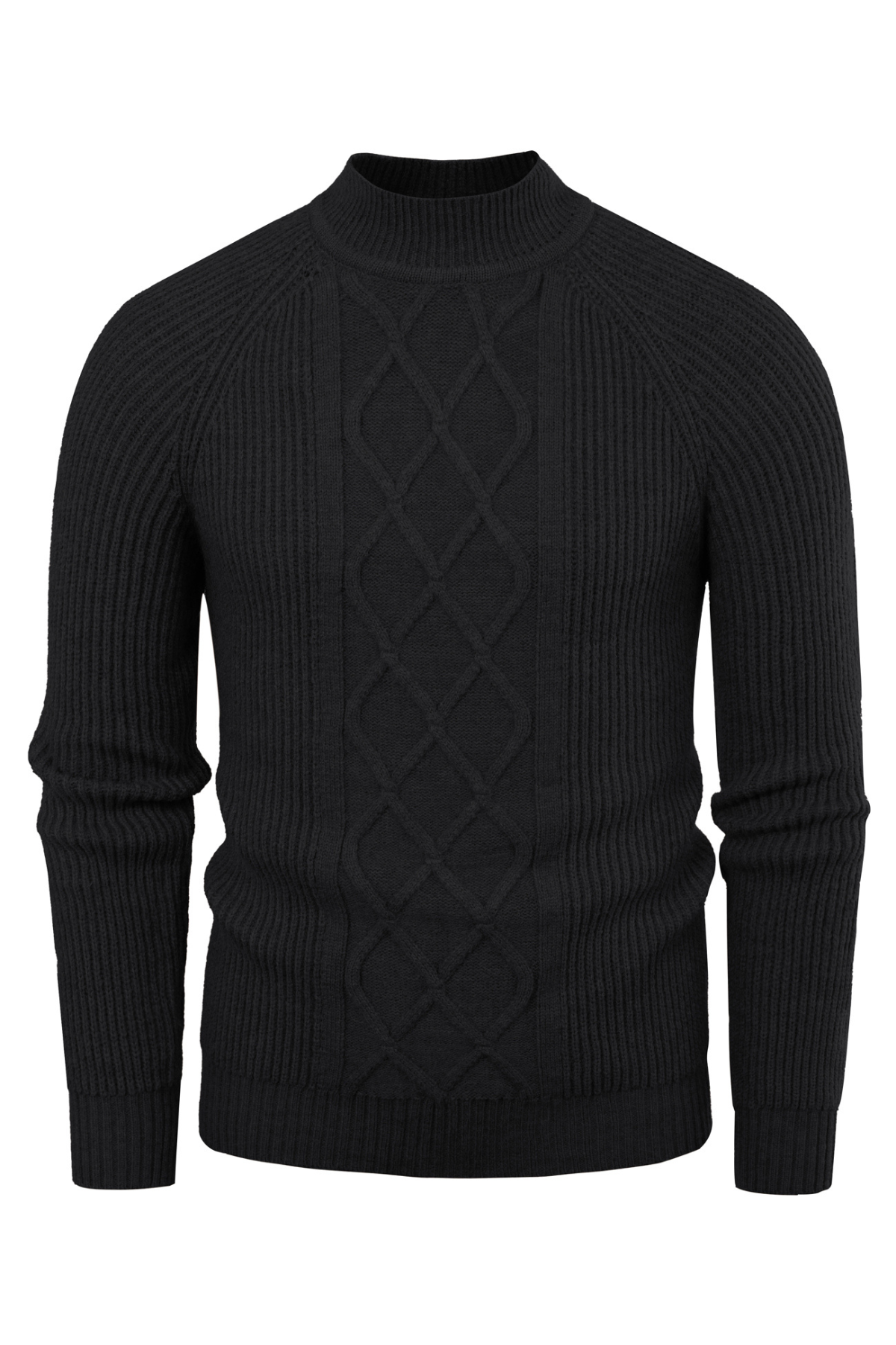 Men's Cable Knit Mock Neck Casual Sweater – Black