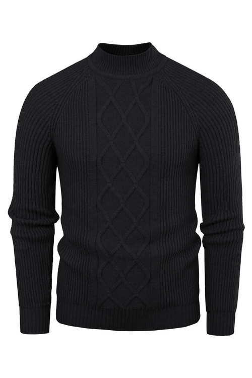 Men's Cable Knit Mock Neck Casual Sweater – Black