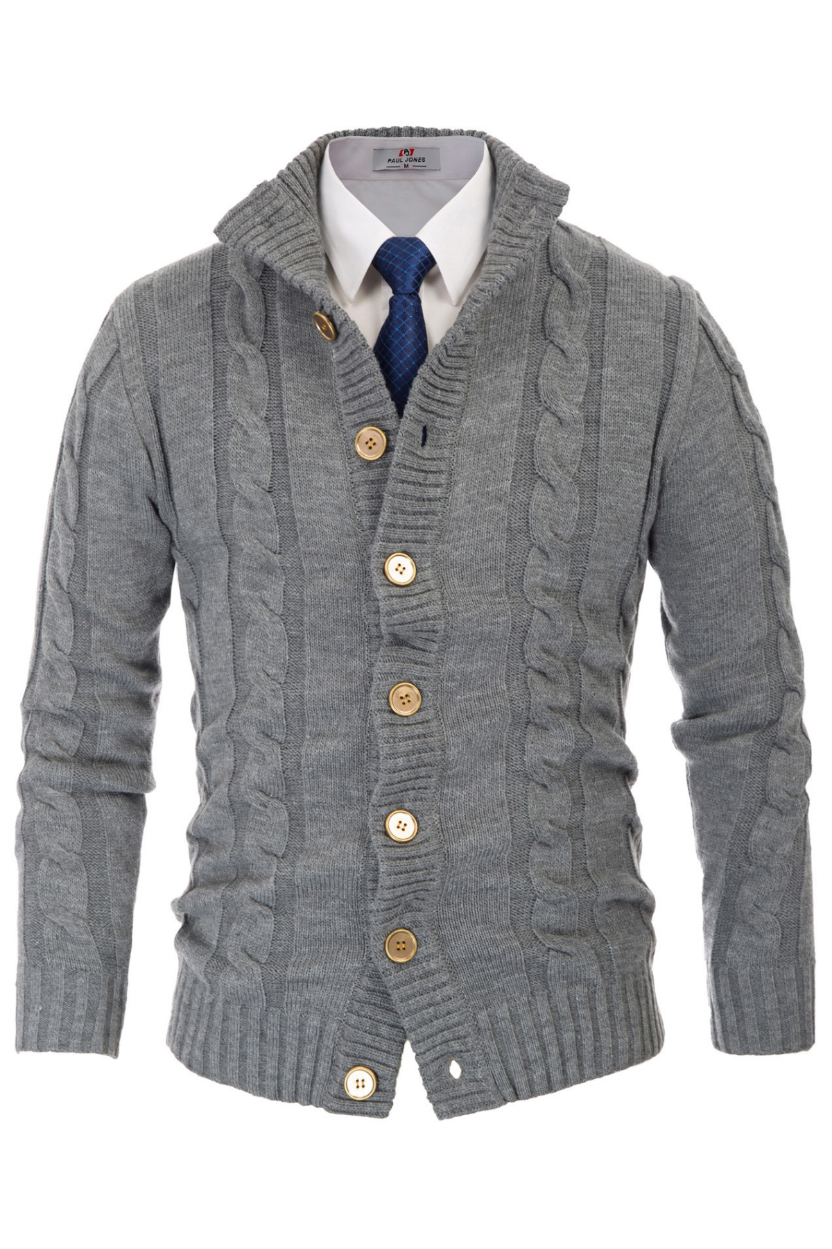Men's Cable Knit Ribbed Cardigan Soft – Light Gray