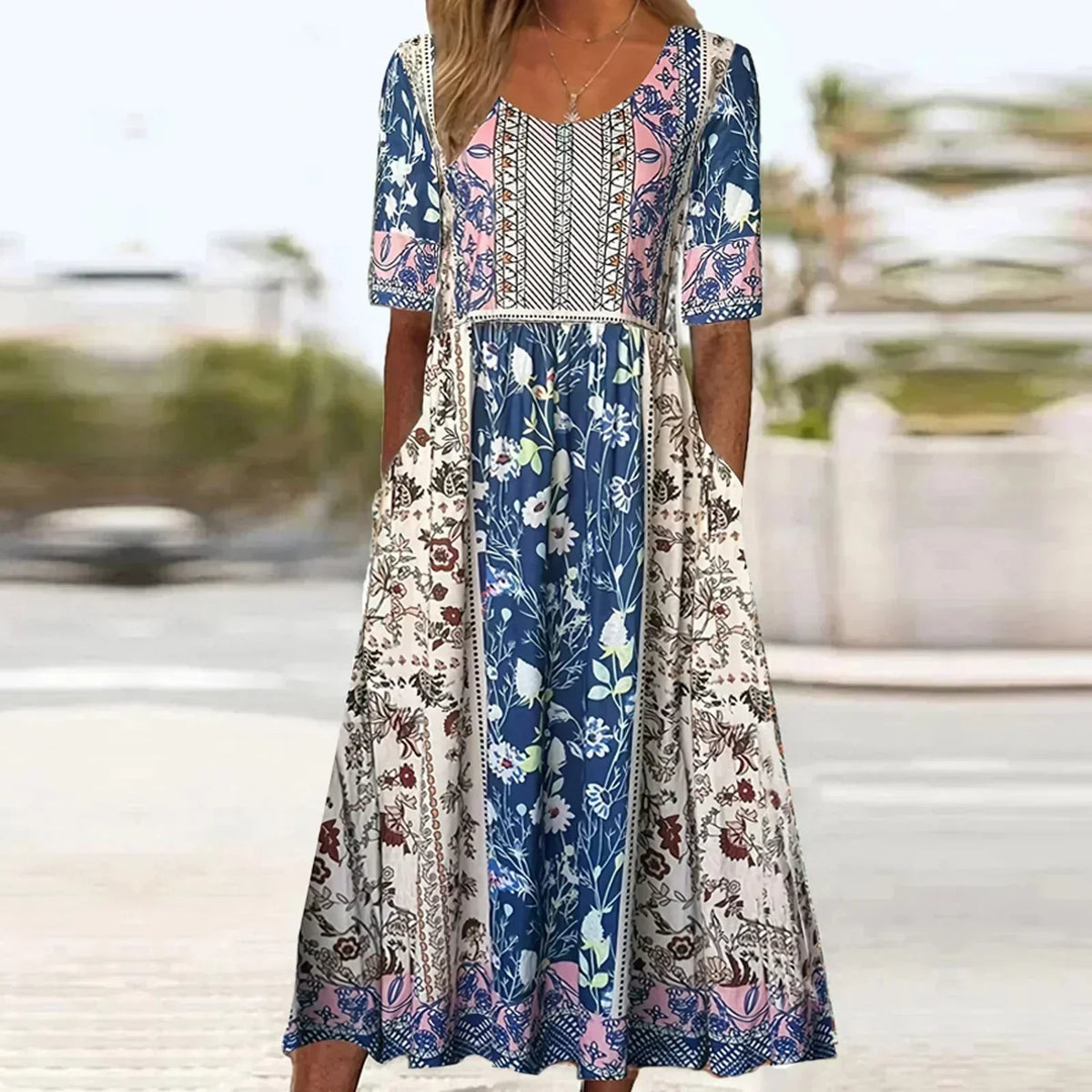 Women's Boho Midi Dress | Short Sleeve