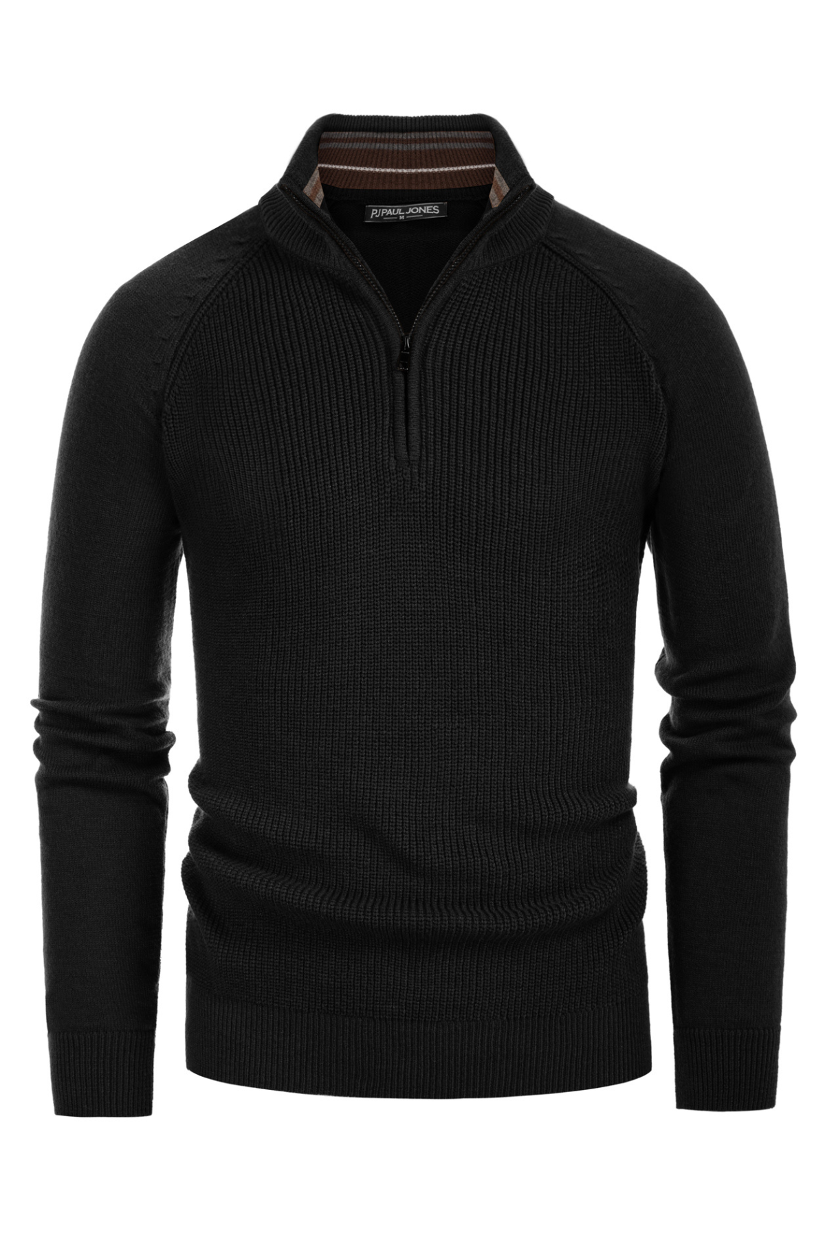 Men's Knit Mock Neck Slim-Fit Casual Quarter-Zip Sweater – Black