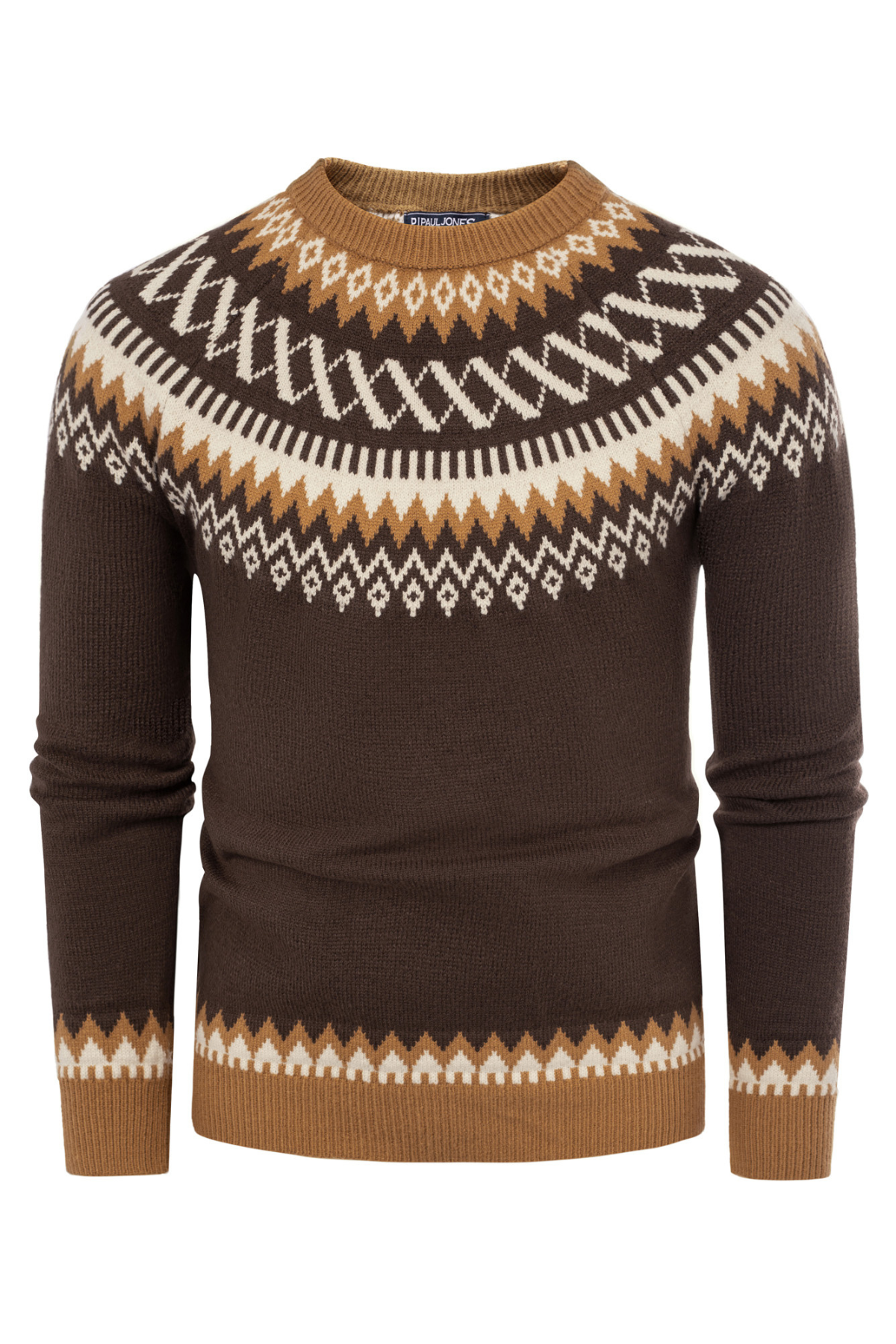 Men's Knit Crew Neck Fair Isle Vintage Sweater – Brown