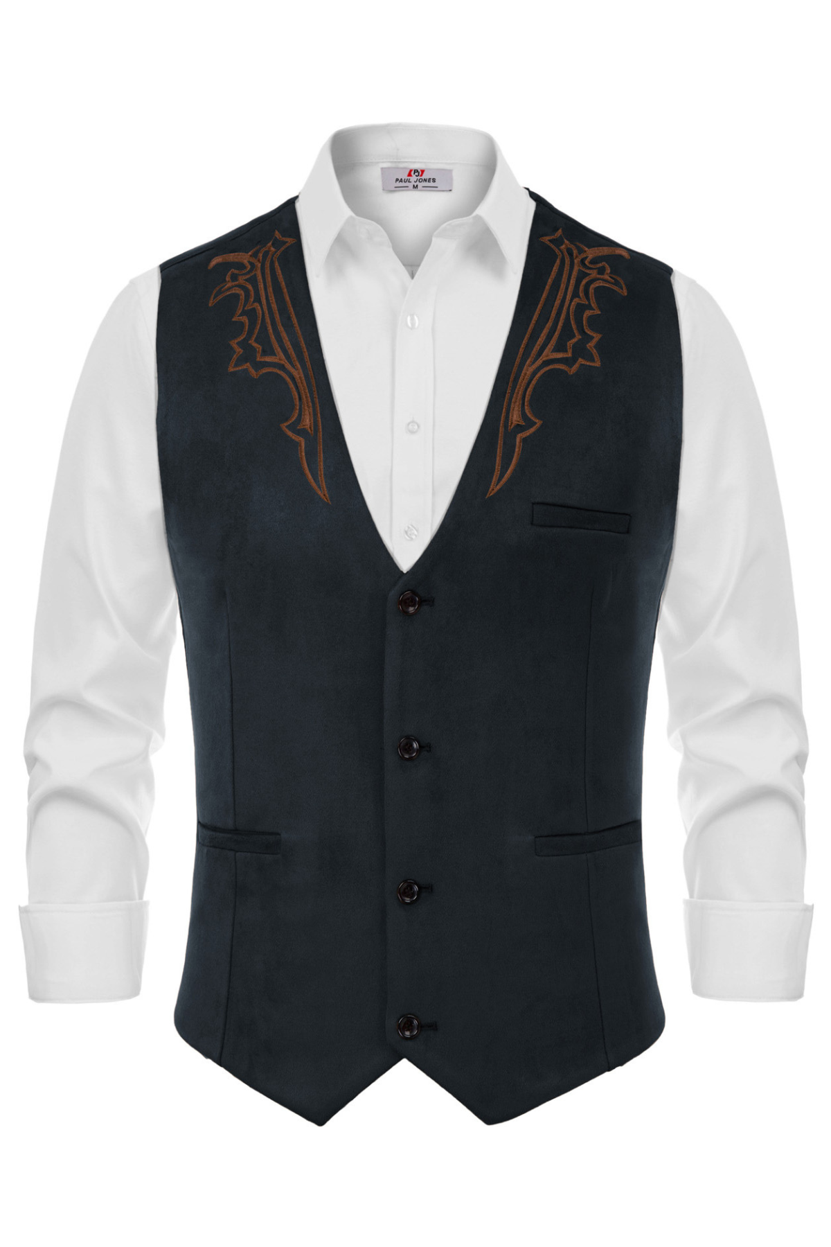 Men's Faux Suede Slim-Fit Western Casual Waistcoat – Dark Blue