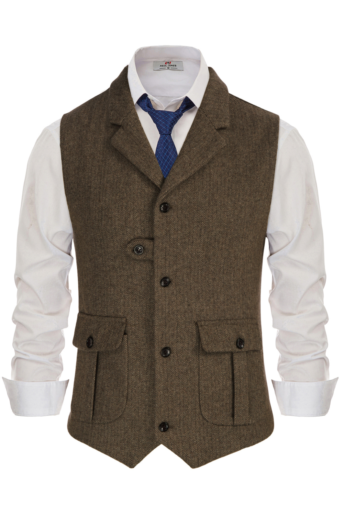 Men's Wool Blend Single-Breasted Notch Lapel Vest – Dark Brown