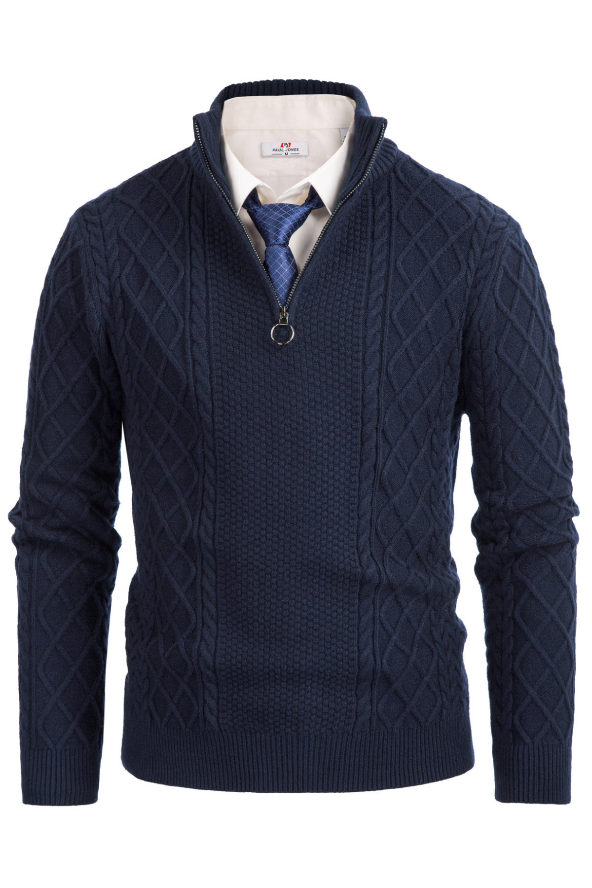 Men's Cable Knit Casual Thermal Quarter-Zip Sweater – Navy Blue