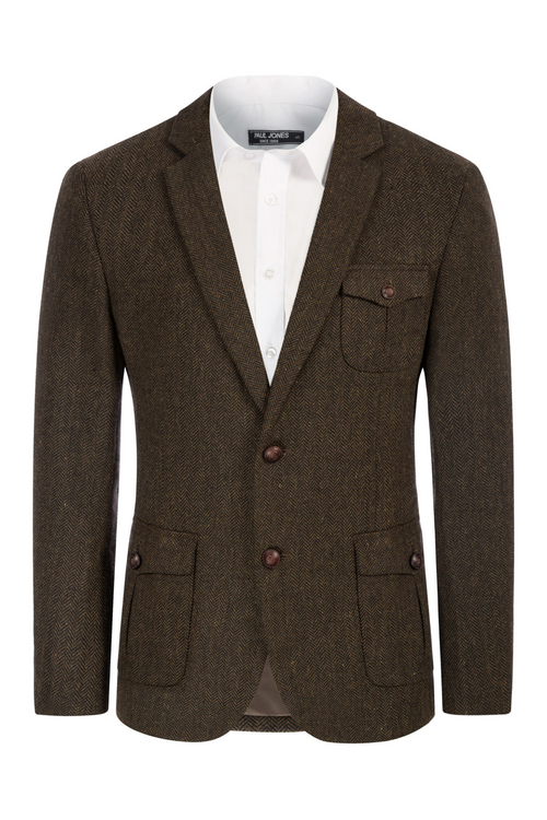Men's Wool Blend Notch Lapel Textured Blazer – Dark Brown
