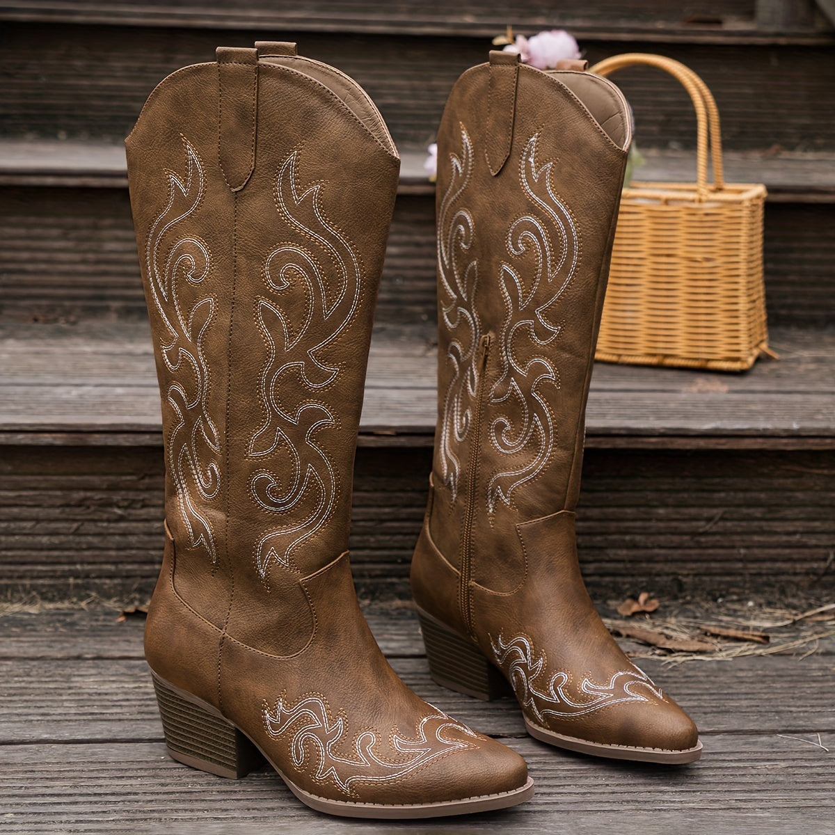 Della | Cowboy Boots For Women | Knee-High Block Heel