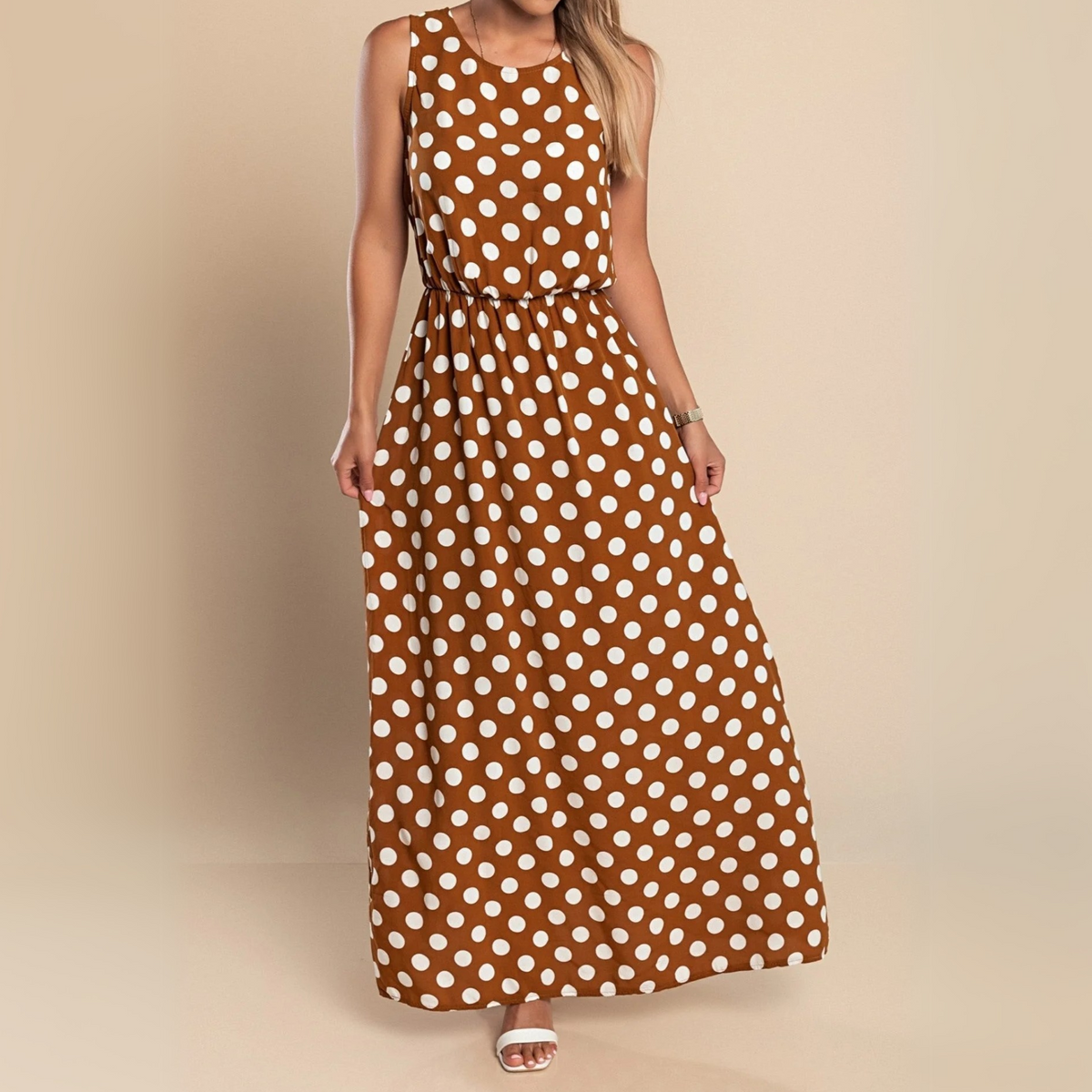Women's Dress | Sleeveless Maxi Polka Dot Print