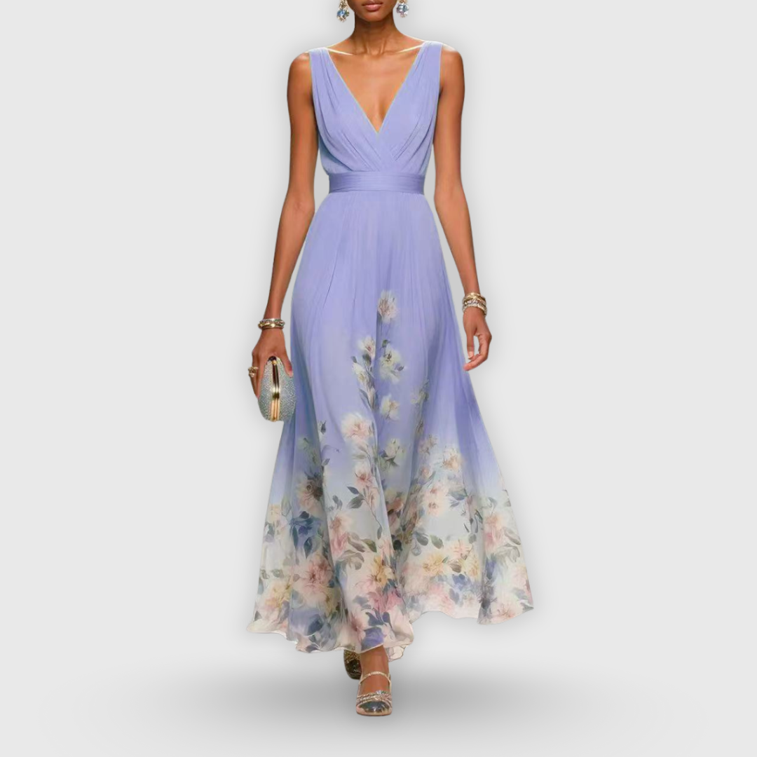 Genevieve | Women's Wedding Guest Maxi Dress | V-Neck Sleeveless Floral