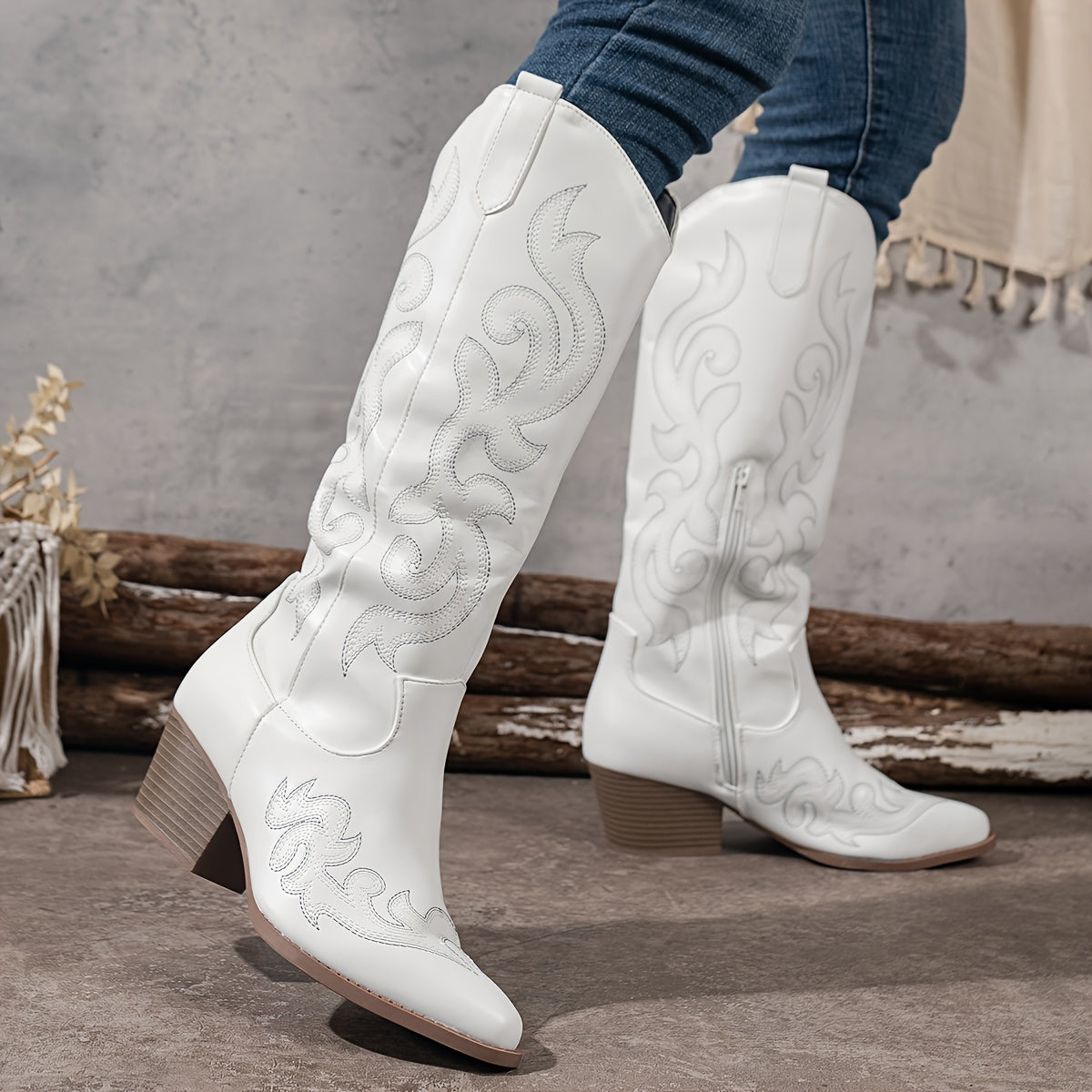 Della | Cowboy Boots For Women | Knee-High Block Heel