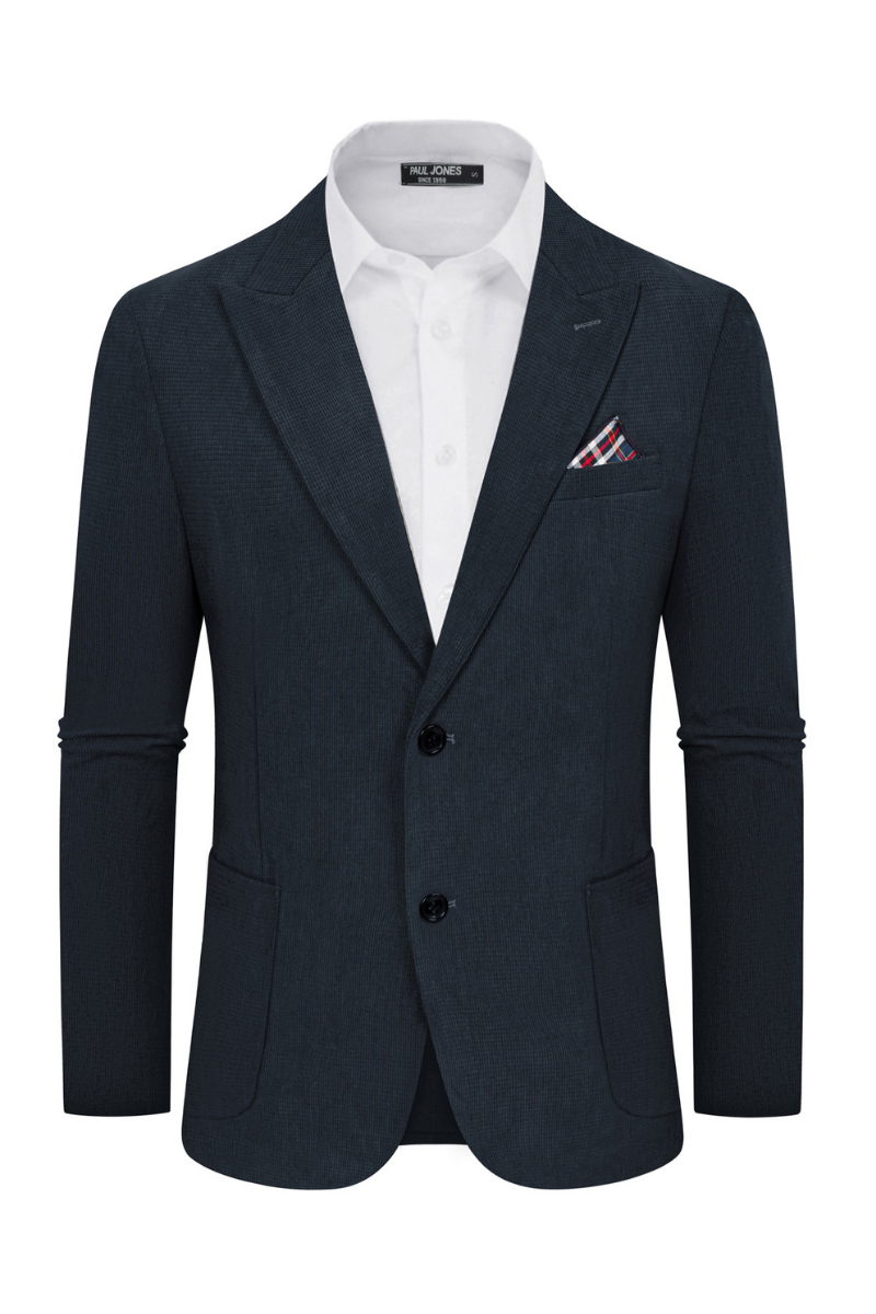 Men's Corduroy Lapel Side-Slit Two-Button Blazer – Navy Blue