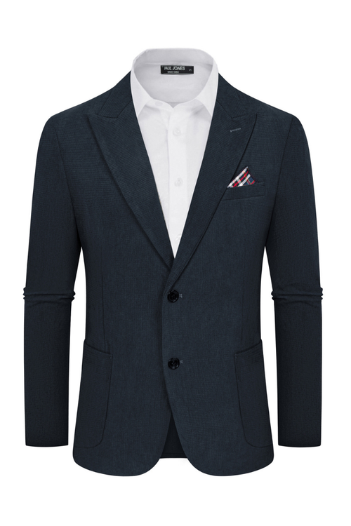 Men's Corduroy Lapel Side-Slit Two-Button Blazer – Navy Blue