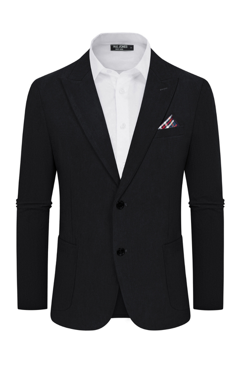 Men's Corduroy Lapel Side-Slit Two-Button Blazer – Black