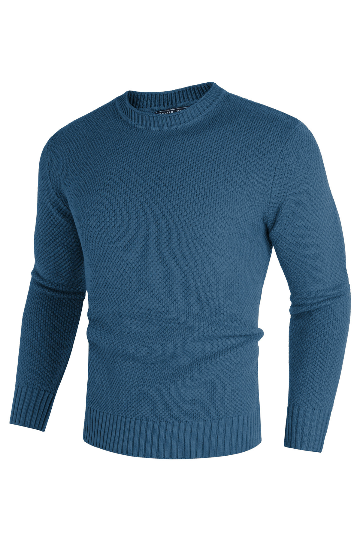 Men's Ribbed Knit Textured Crew Neck Sweater – Steel Blue
