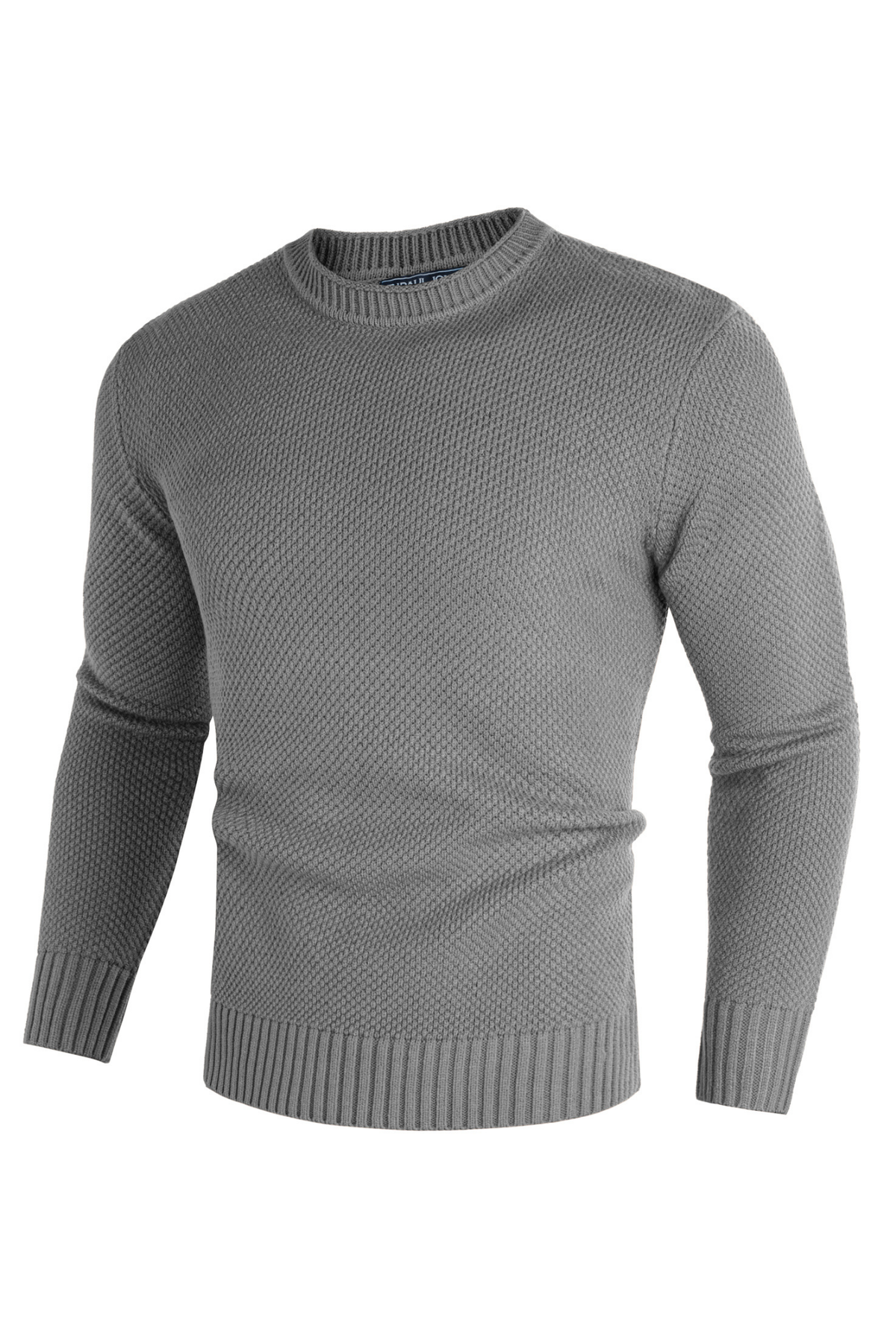 Men's Ribbed Knit Textured Crew Neck Sweater – Medium Gray