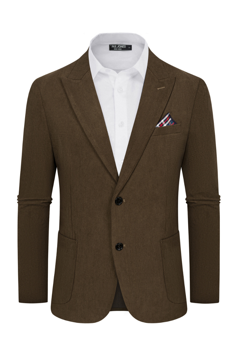 Men's Corduroy Lapel Side-Slit Two-Button Blazer – Brown