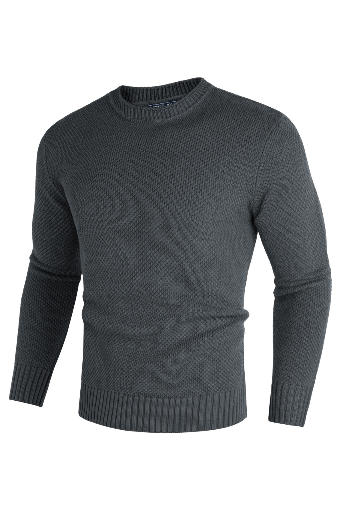 Men's Ribbed Knit Textured Crew Neck Sweater – Dark Gray