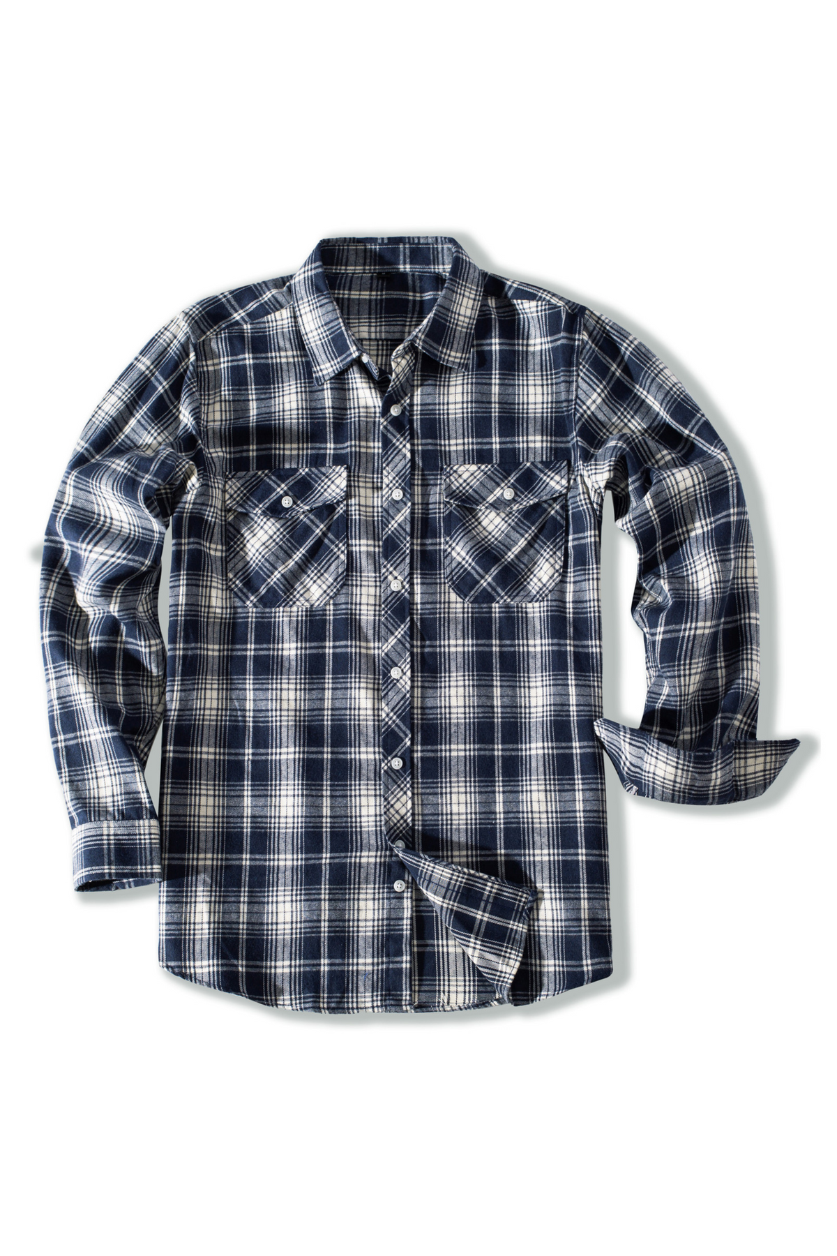 Men's Plaid Button-Down Long Sleeve Casual Flannel Shirt – Blue