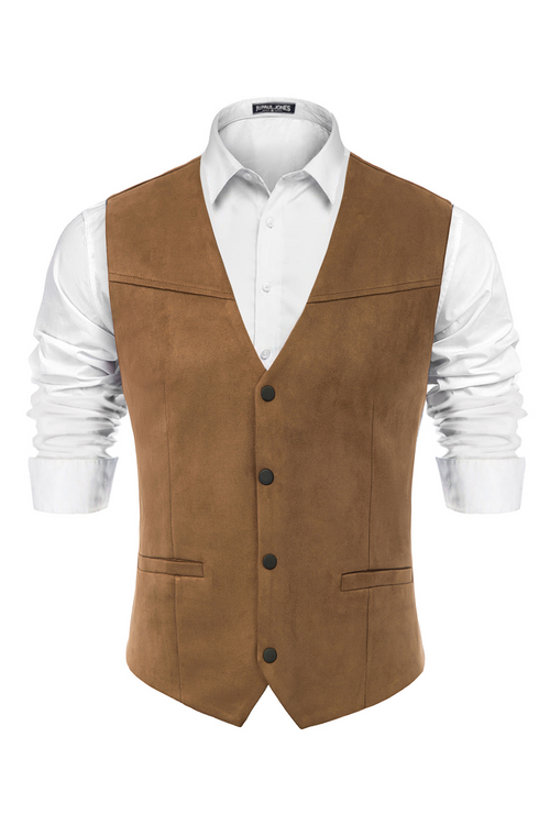 Men's Faux Suede Western Casual Waistcoat – Brown