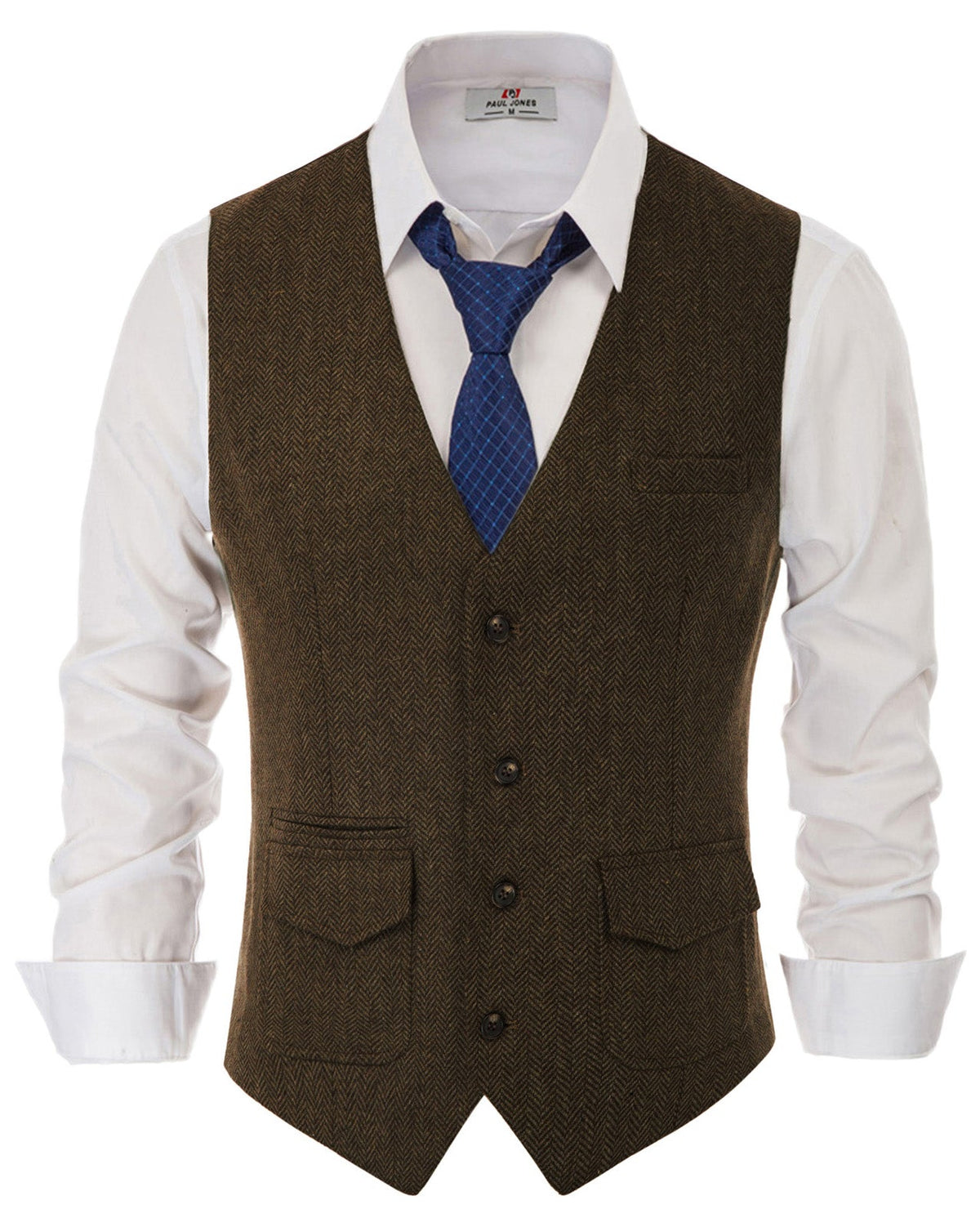 Men's Tweed Casual Pocketed Waistcoat – Dark Brown