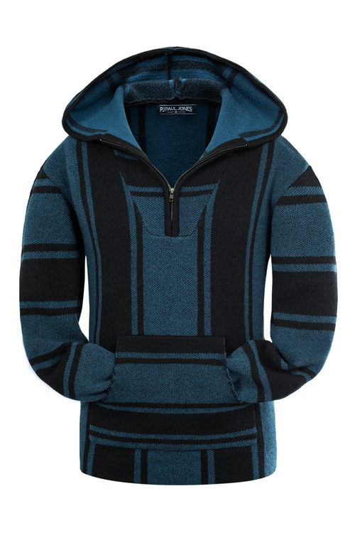 Men's Cable Knit Quarter-Zip Hoodie – Blue