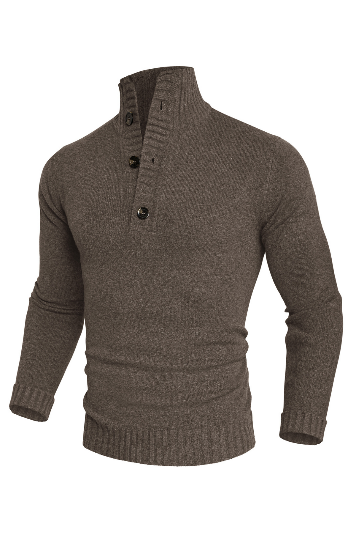 Men's Ribbed Knit Stand Collar Sweater – Brown