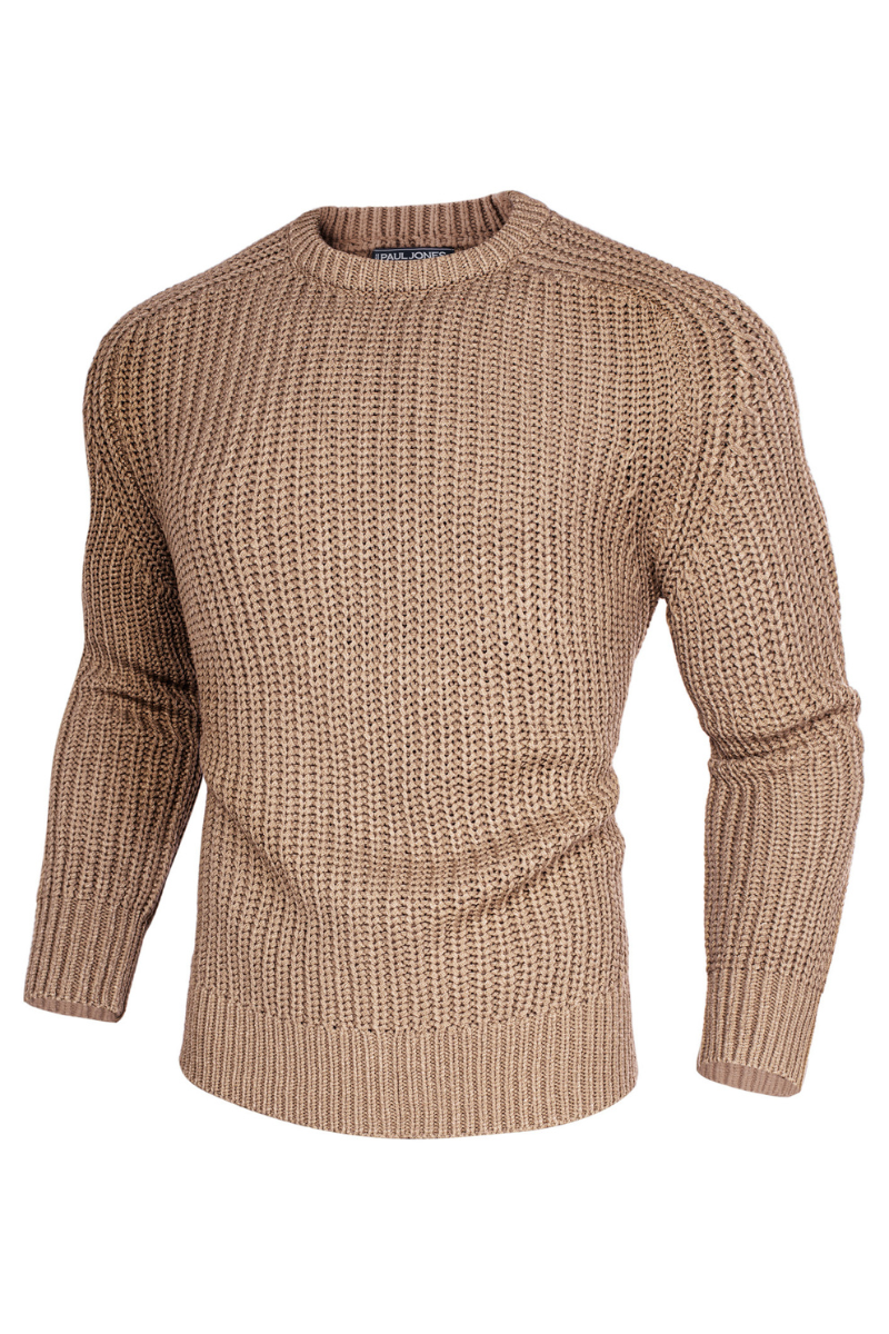 Men's Crew Neck Textured Sweater – Khaki