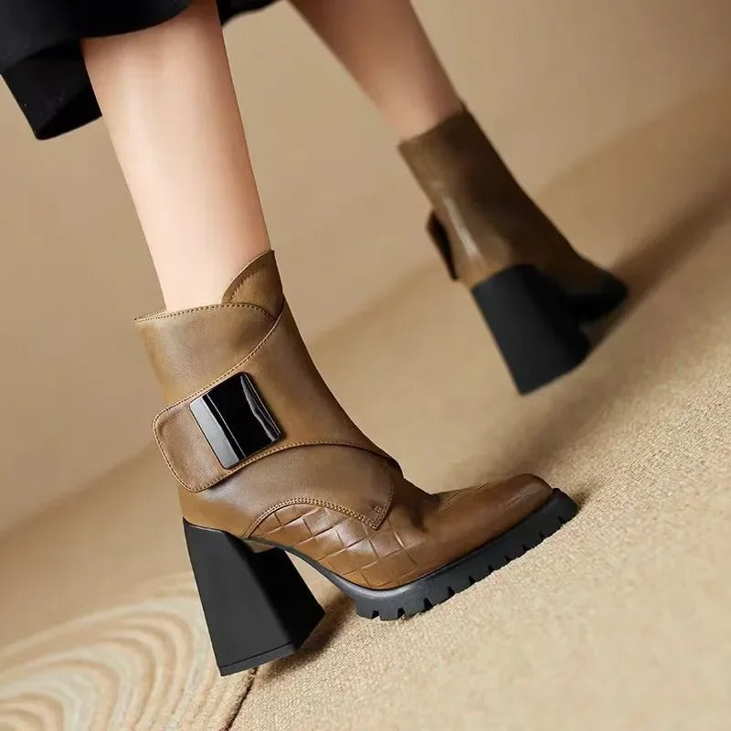 Taylor | Boots For Women | Ankle Block Heel With Strap Detail